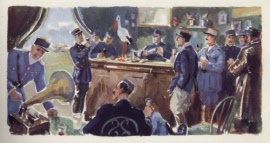 1949 Guynemer Illustration by Geo Ham - WWI French Aviation Officer's Mess Scene