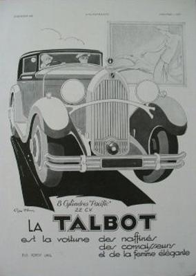 Geo Ham - 1930 Talbot Advertisement Drawing Print For Sale - Artwork