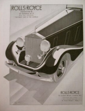 Geo Ham - 1935 Rolls-Royce Phantom II Advertisement Drawing Print For Sale - Artwork