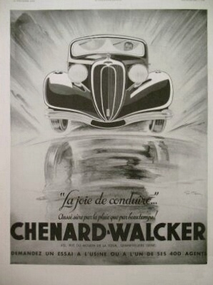 Geo Ham - 1936 Chenard et Walker Advertisement Drawing Print For Sale - Artwork