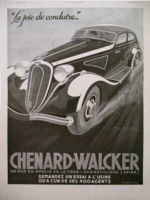 Geo Ham - 1936 Chenard et Walker Advertisement Drawing Print For Sale - Artwork