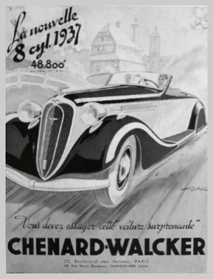 Geo Ham - 1937 Chenard et Walker Advertisement Drawing Print Not For Sale - Artwork
