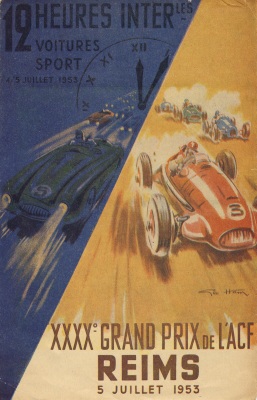 Geo Ham - 1953 Grand Prix ACF Reims Flyer Drawing Print For Sale - Artwork
