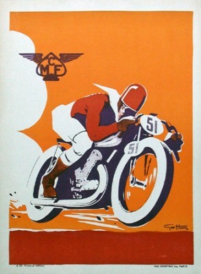 Geo Ham - Vintage 1935 Moto Club de France Poster Litho Drawing Print For Sale - Artwork