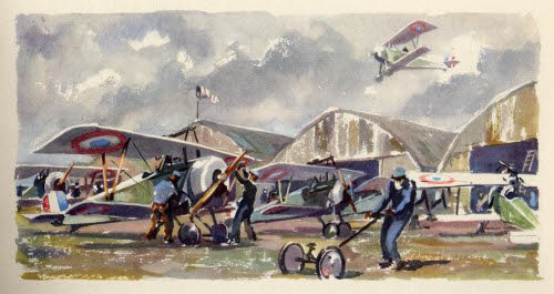 1949 Guynemer Illustration by Geo Ham - WWI French Airfield Scene