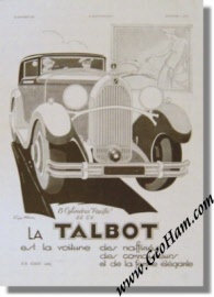 Vintage 1930 Talbot Advertisement by Geo Ham